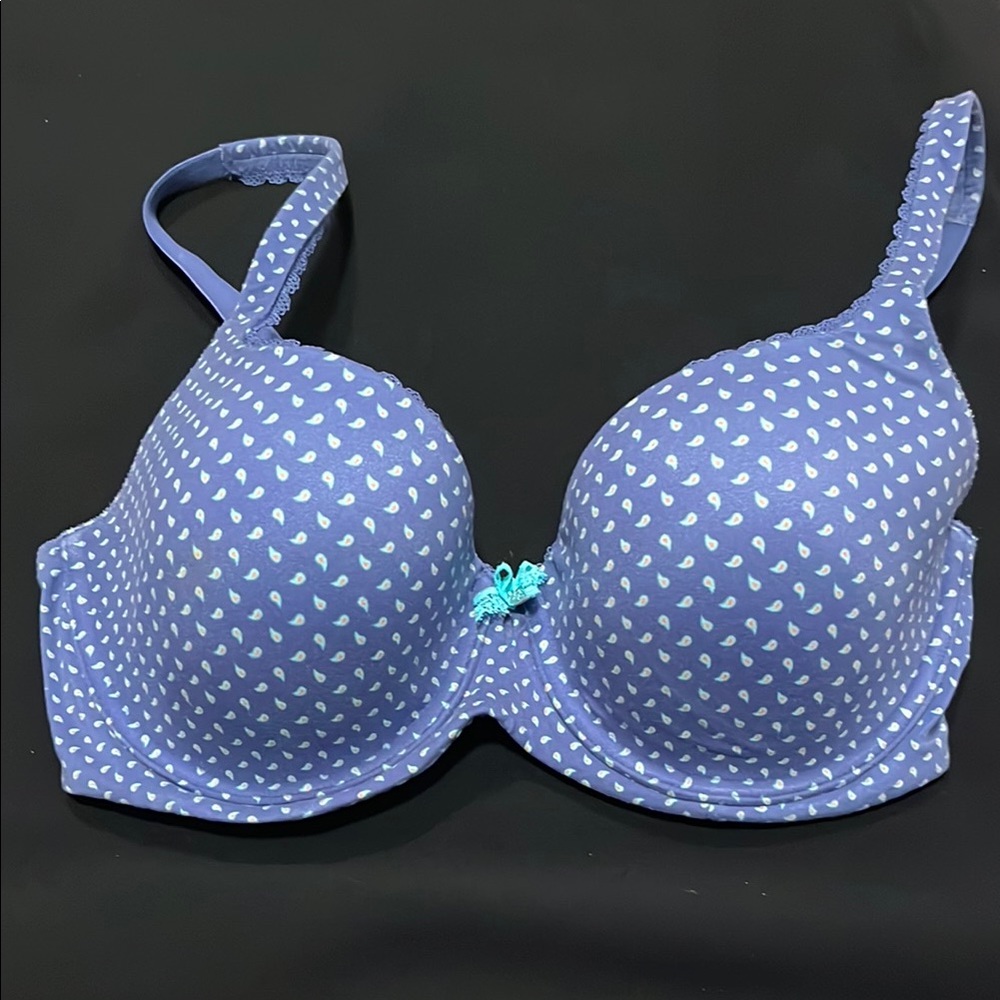 Blue and White Polka Dot T-Shirt Bra with Underwire